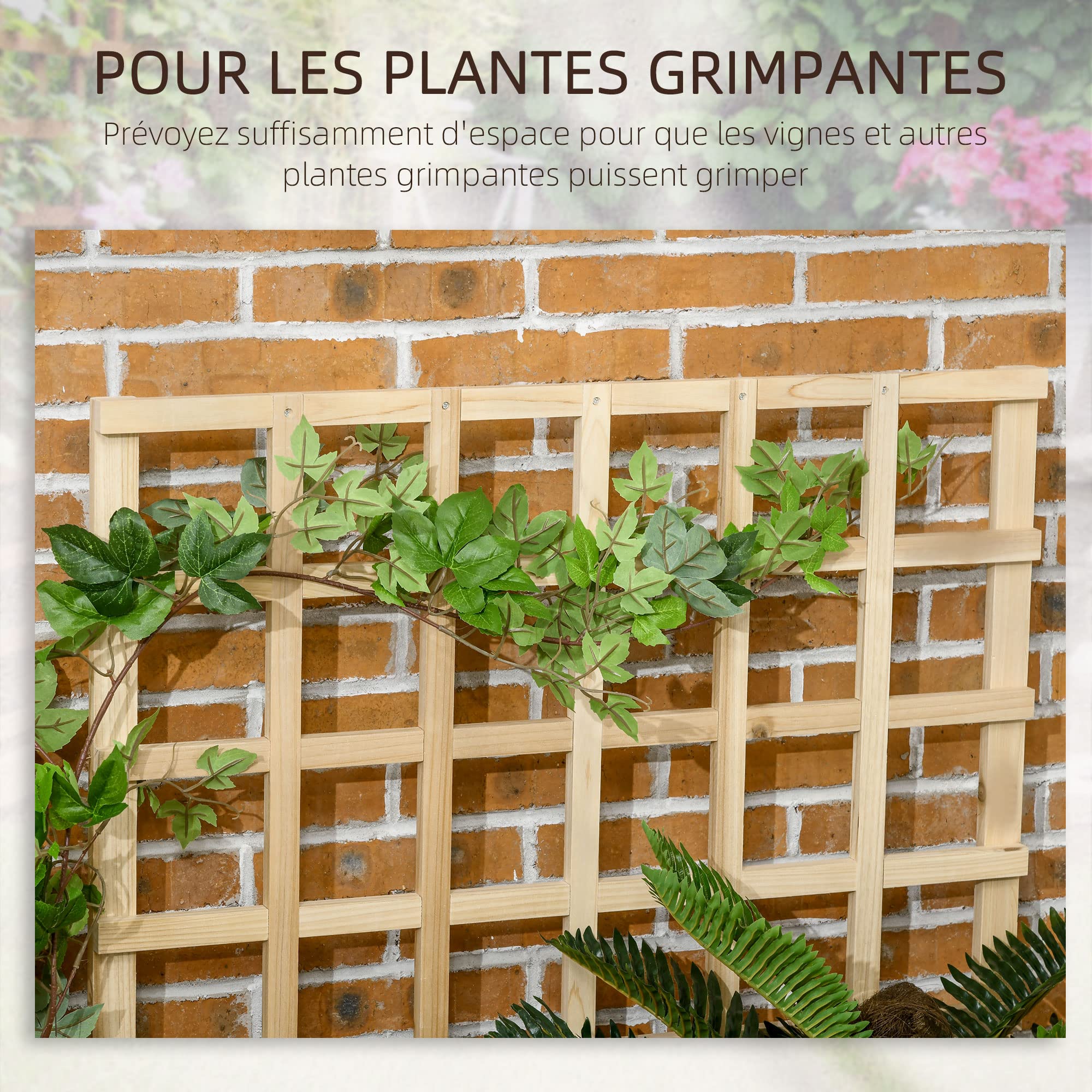 Outsunny Carré Potager jardinière à 3 étages avec Treillis lit surélevé en Bois sans Fond pour Plantes grimpantes, légumes, Fleurs - Bois Naturel