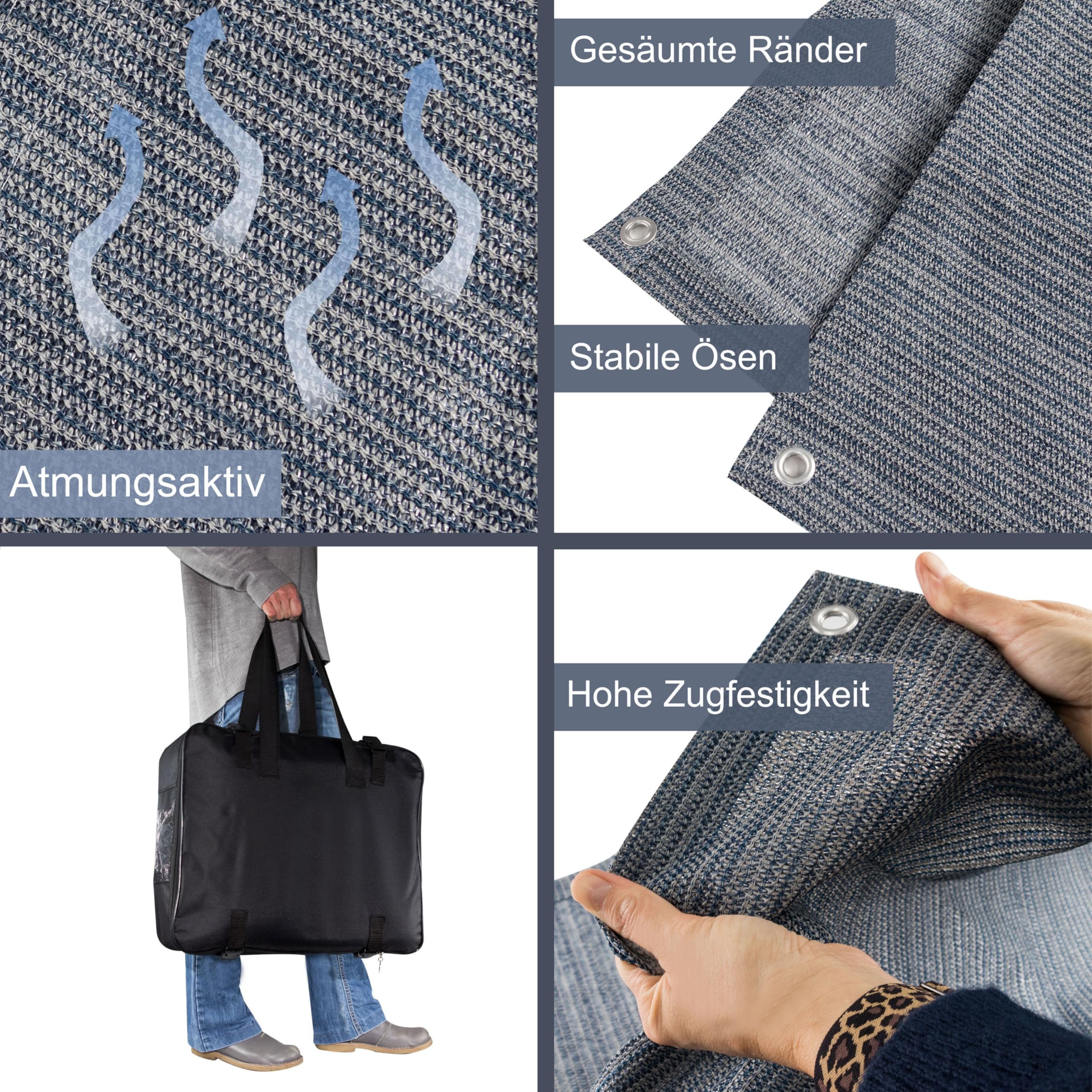 Vorzeltteppich + Heringe + Tasche - GRAU-BLAU - Zeltteppich Zeltunterlage Outdoor Camping Vorzelt Campingteppich Vorzeltboden