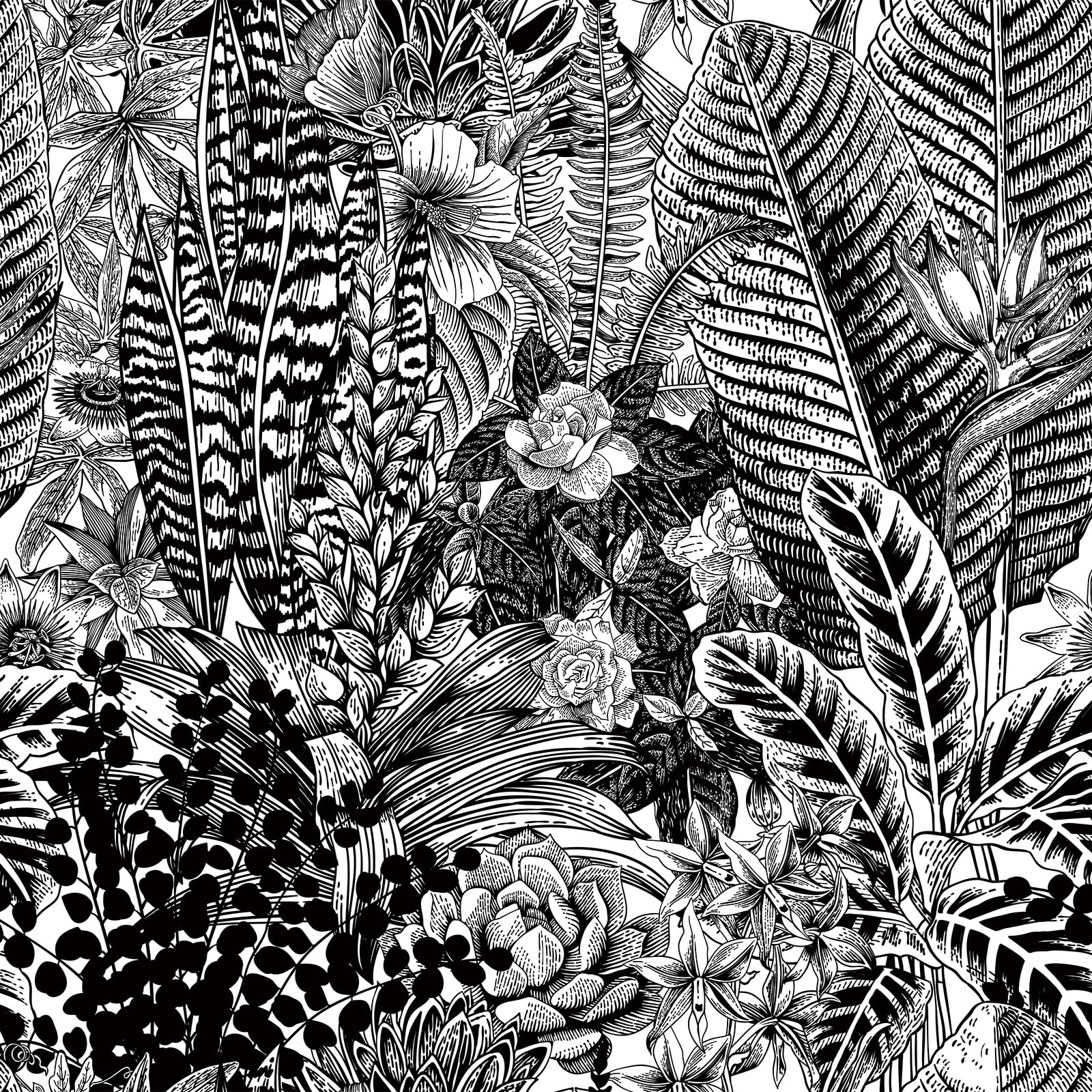 FunStick 44.5CMX9M Papel Pintado Pared Selva Blanco y Negro Papel Adhesivo para Muebles Flores Hojas Tropical Vinilo Adhesivo Dormitorio Revestimiento Pared Blanco y Negro Vinilos para Muebles Armario