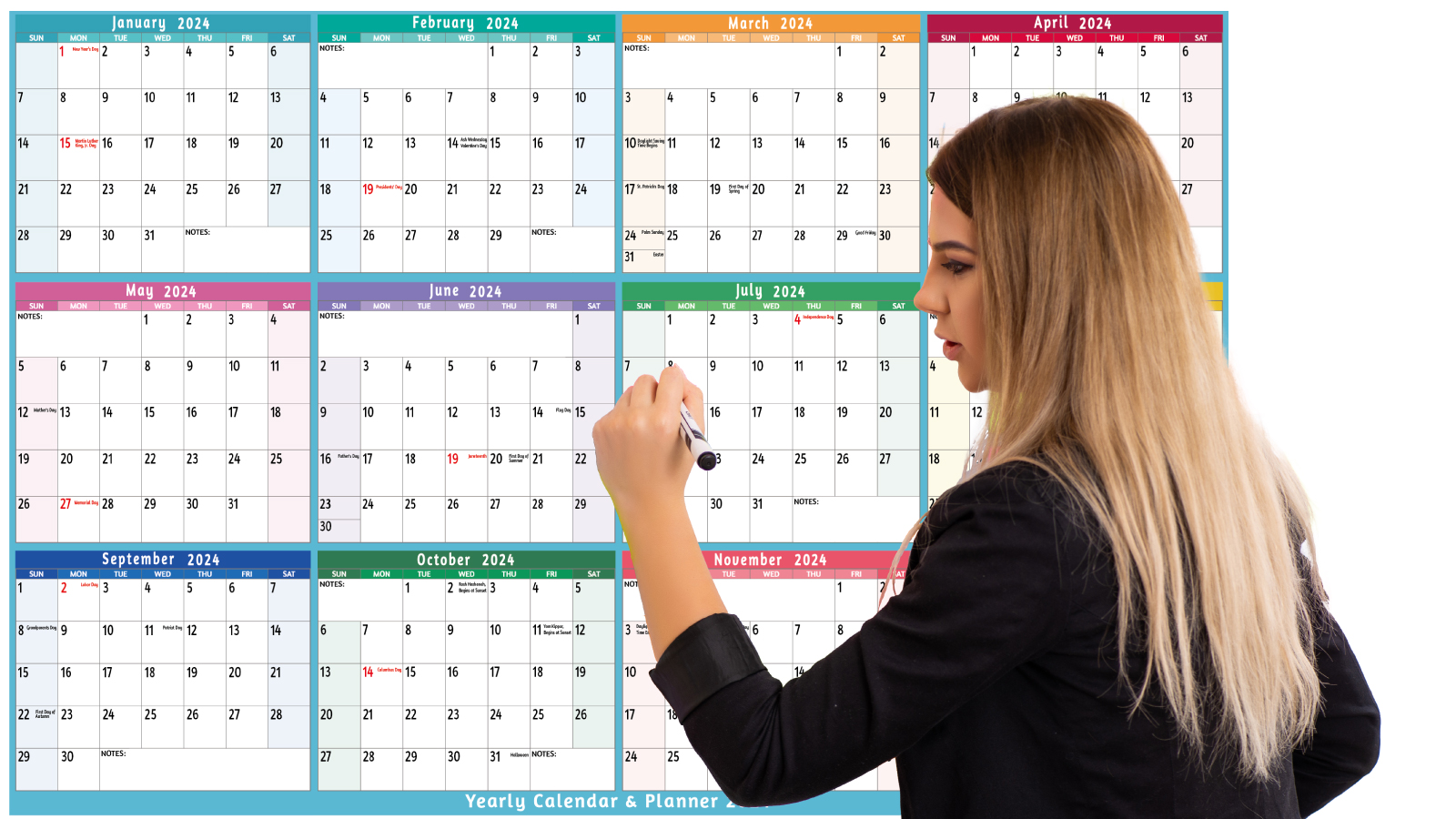 Yearly Wall Calendar 2024 - Large Yearly Calendar 2024, Jan 2024