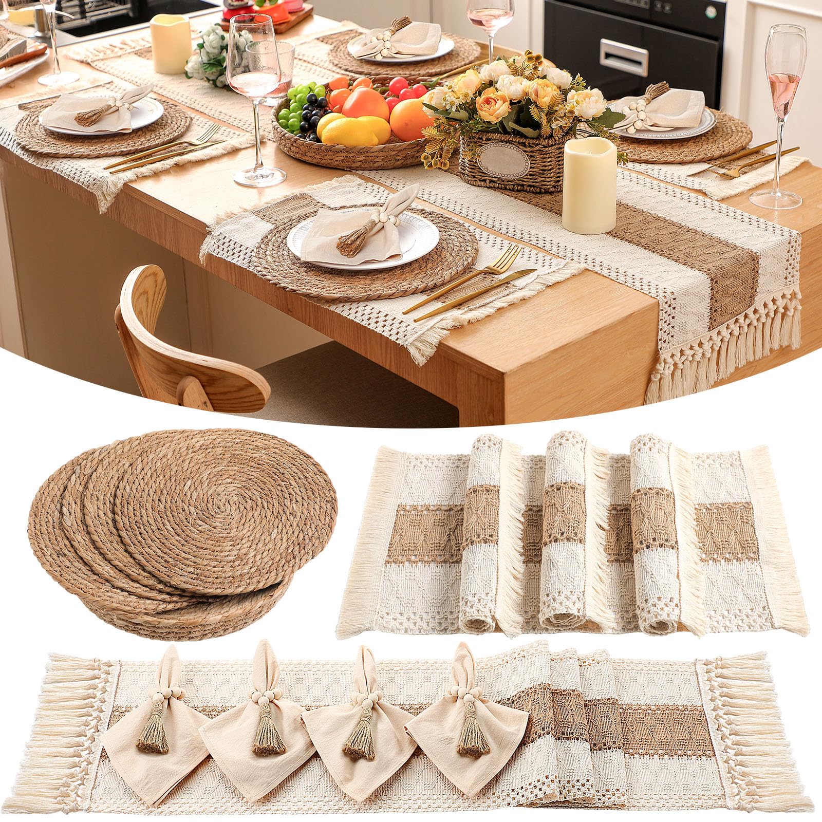Photo 1 of Gandeer Boho Placemat Set (Khaki, 12x72")
