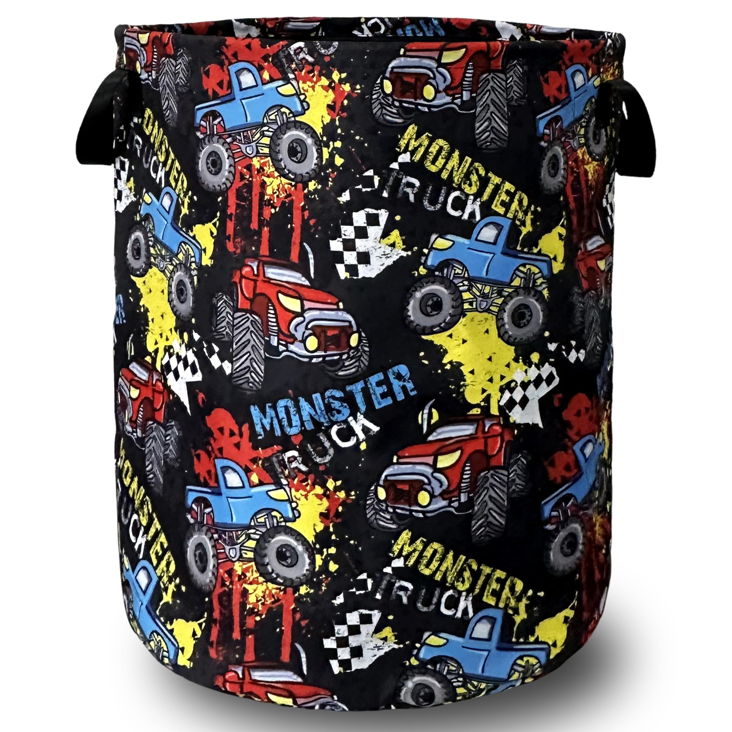 Funny Cars Printed Laundry Basket Foldable With Handles Tote Bag Oxford Cloth Colorful Laundry Hamper Clothes Storage Bucket Toy Organizer 18.9"x16.5"