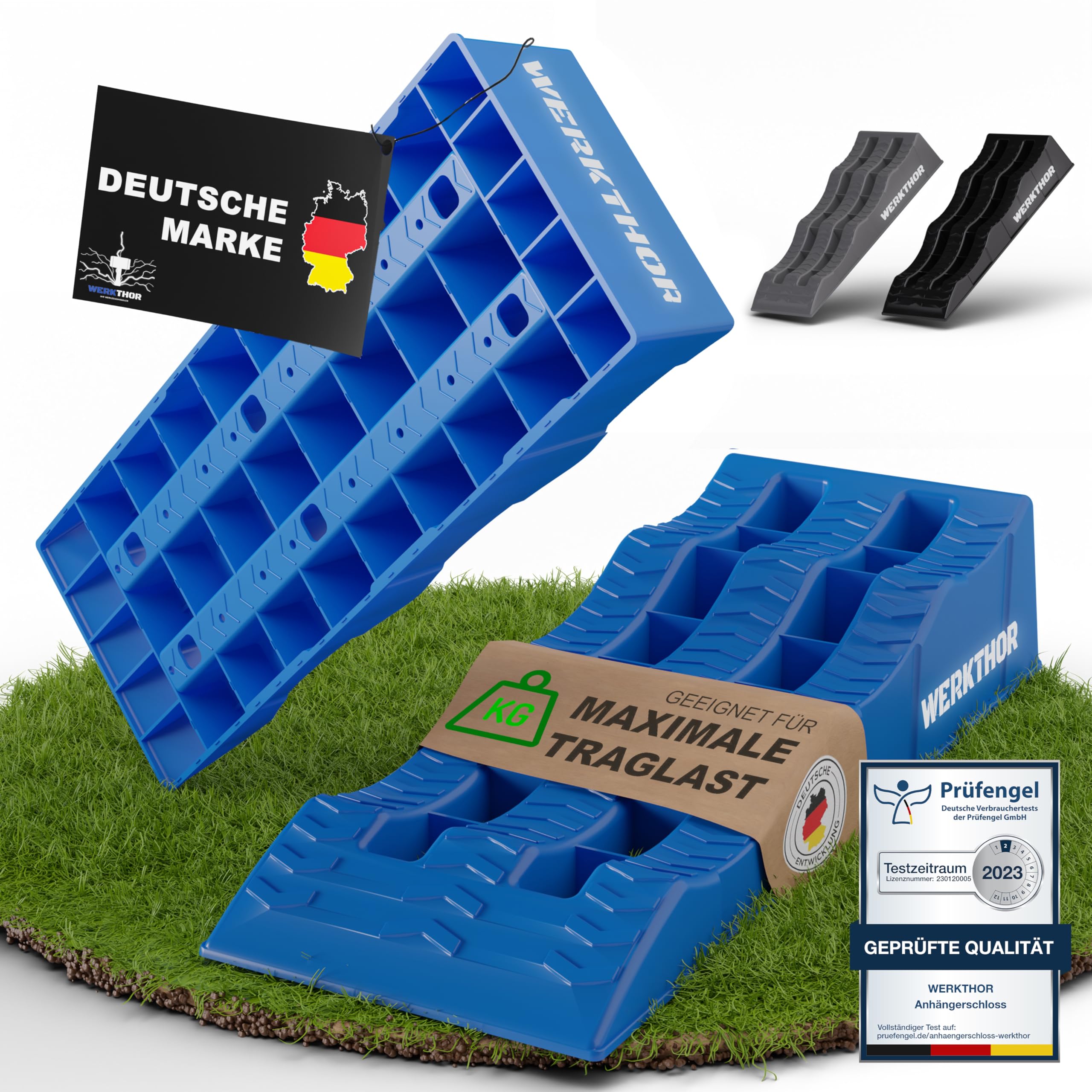 WERKTHOR Auffahrkeile für Wohnmobil - [2er Set] Hochbelastbare Auffahrkeile für maximalen Halt [<3t] - Auffahrkeile für Wohnwagen Wohnmobil & Anhänger - Keile für jeden Untergrund