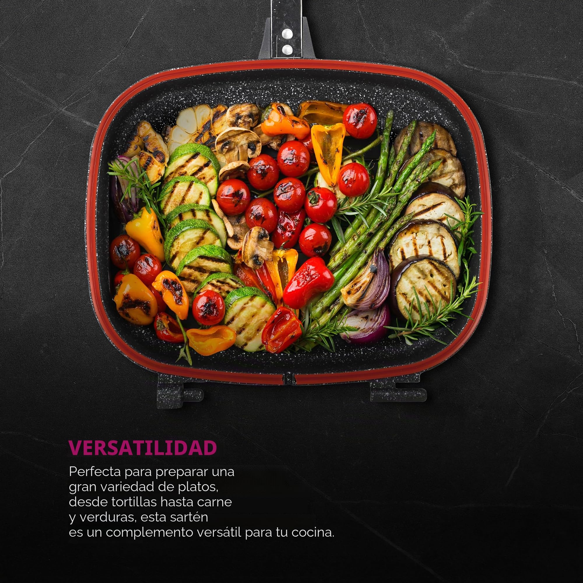 MasterPRO FOODIES COLLECTION - Sartén Doble 30x24x12 cm Aluminio Fundido - Revestimiento Antiadherente Pfluon - Mango de Silicona