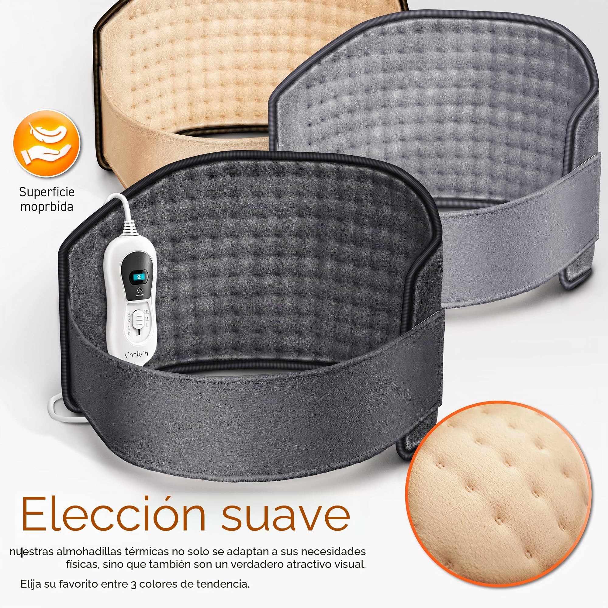 sinnlein Faja Lumbar para Espalda | Cinturón Térmico Abdominal, Cuello | Almohadilla Eléctrica con 3 Temperaturas y Apagado Automático | Alivio del Dolor | Correa Ajustable y Cierre de Velcro