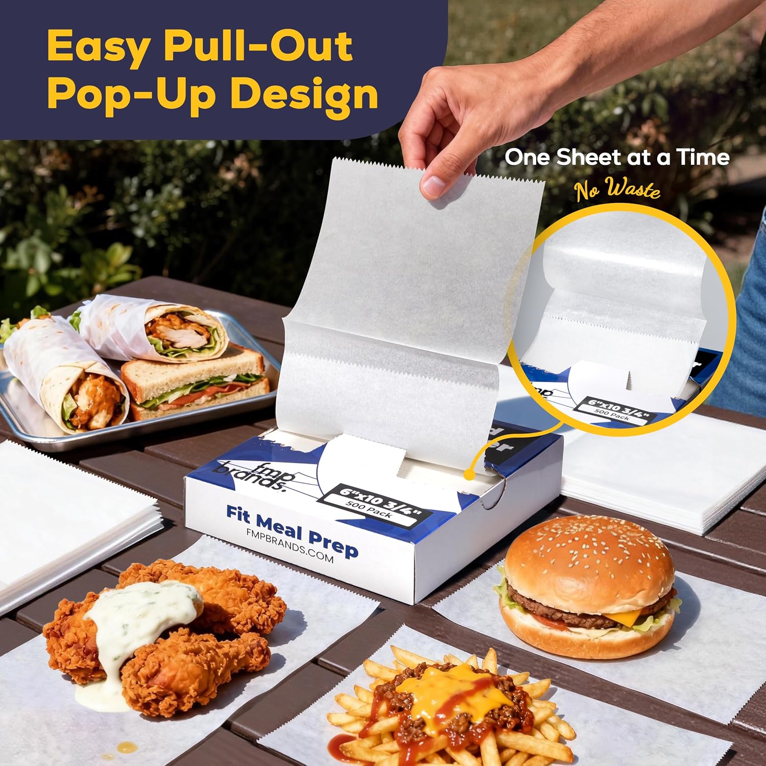 Fit Meal Prep 500 Pack 6 x 10.75 Inches Deli Wax Paper Sheets, Interfolded Pop-Up Pre-Cut Deli Wraps, Waterproof and Greaseproof Food Wrap Paper for Sandwiches, Restaurants, Bakeries, and Home Use