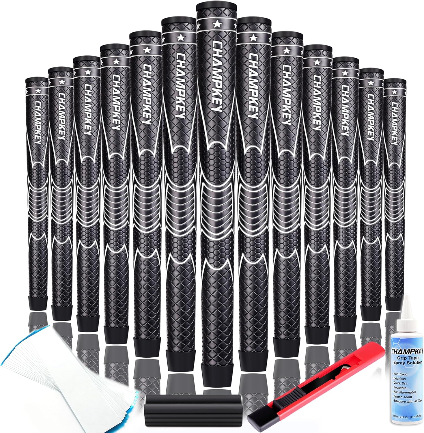 CHAMPKEY Comfortable Polyurethane Golf Grips 13 Pack with Full Repair Kits - Advanced Texture Control and Traction Golf Club Grips