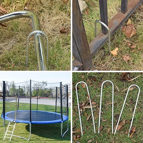 Miniatura 7 de AAGUT Juego de 6 estacas para trampolín de 12 pulgadas, anclajes de suelo en forma de U, resistentes vientos altos, trampolines de acero