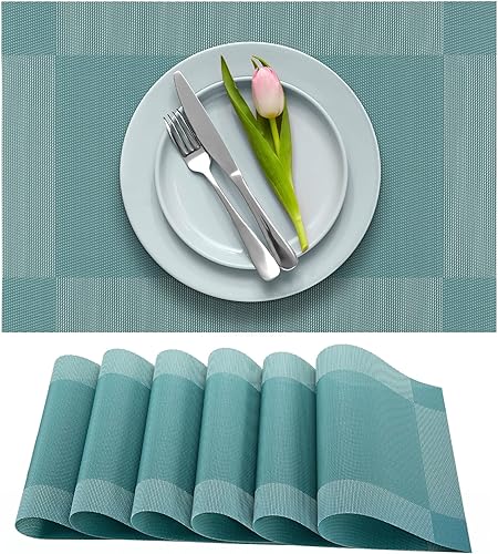 More Décor - Manteles individuales para mesa de comedor lavables resistentes al calor de vinilo de PVC para comedor y cocina antideslizantes juego