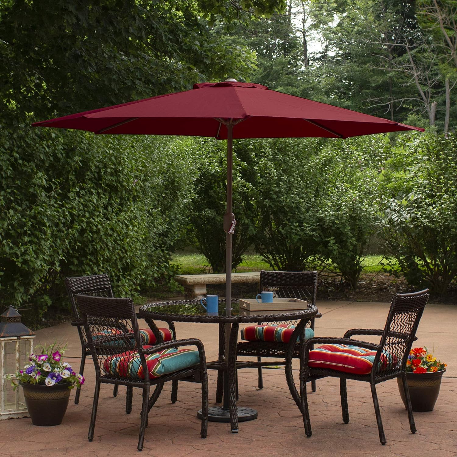 Northlight 7.5ft Outdoor Patio Market Umbrella with Hand Crank, Burgundy