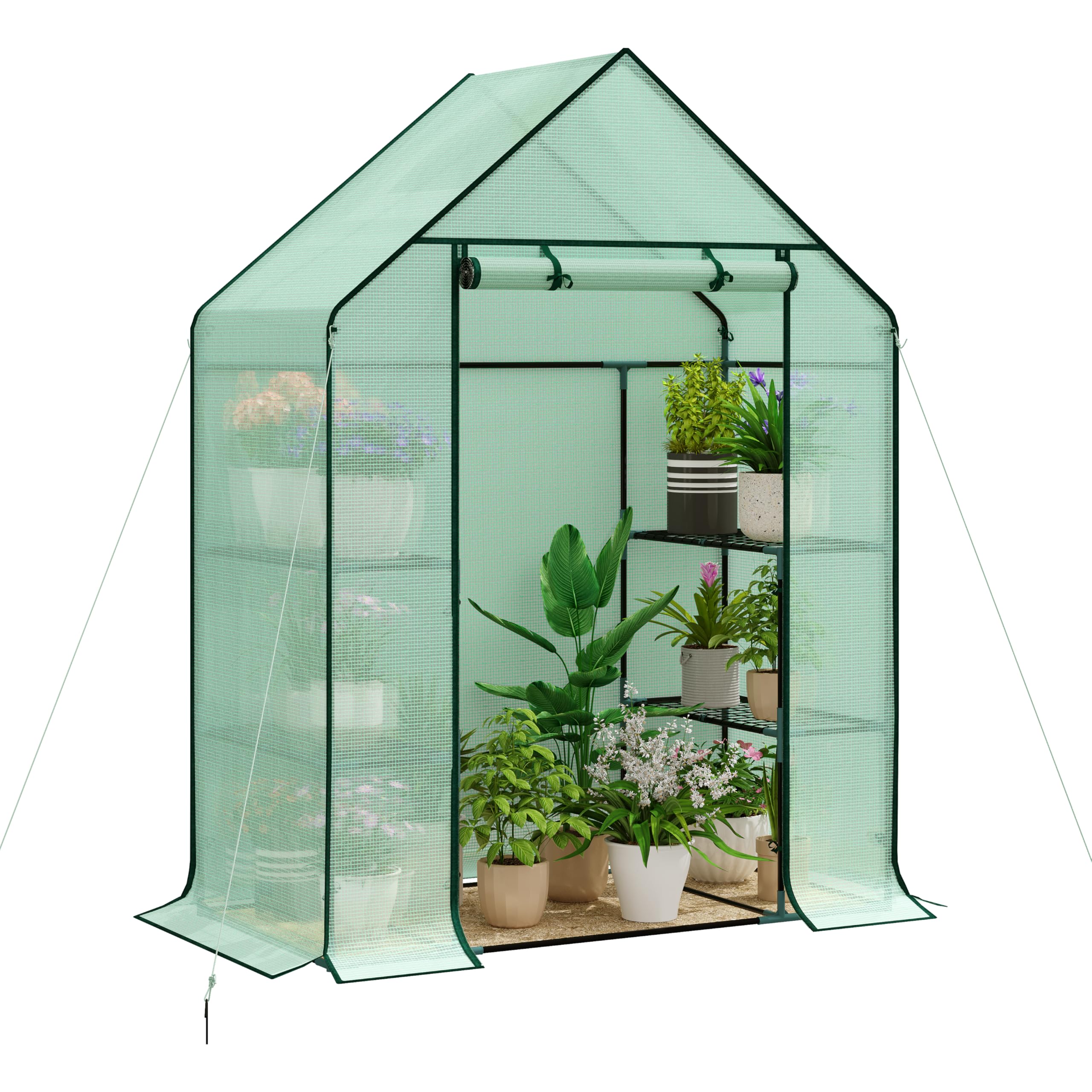 WOLTU Garden Greenhouse Walk In Plastic Tomato Greenhouse Vegetable Fruit Flower Plant Shed with Reinforced PE Cover 143x73x195cm Green