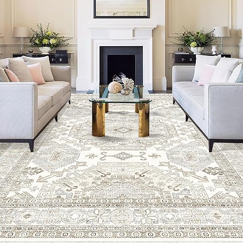 Miniatura 11 de Alfombras lavables de área 8x10, para sala de estar, alfombra antideslizante de pelo bajo para comedor dormitorio Crema claro,Beige,Beige