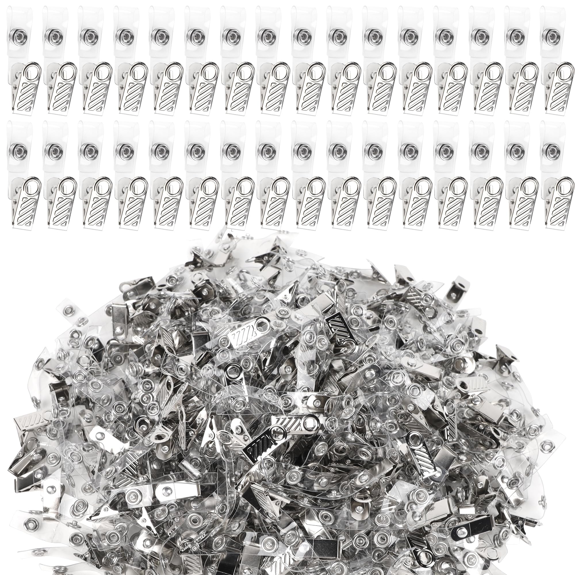 Happy Trees 400 Pcs Metal Badge Clips with Clear PVC Straps, ID Holder Clip for Badge Holders, Name Tags, ID Cards, Work Badges