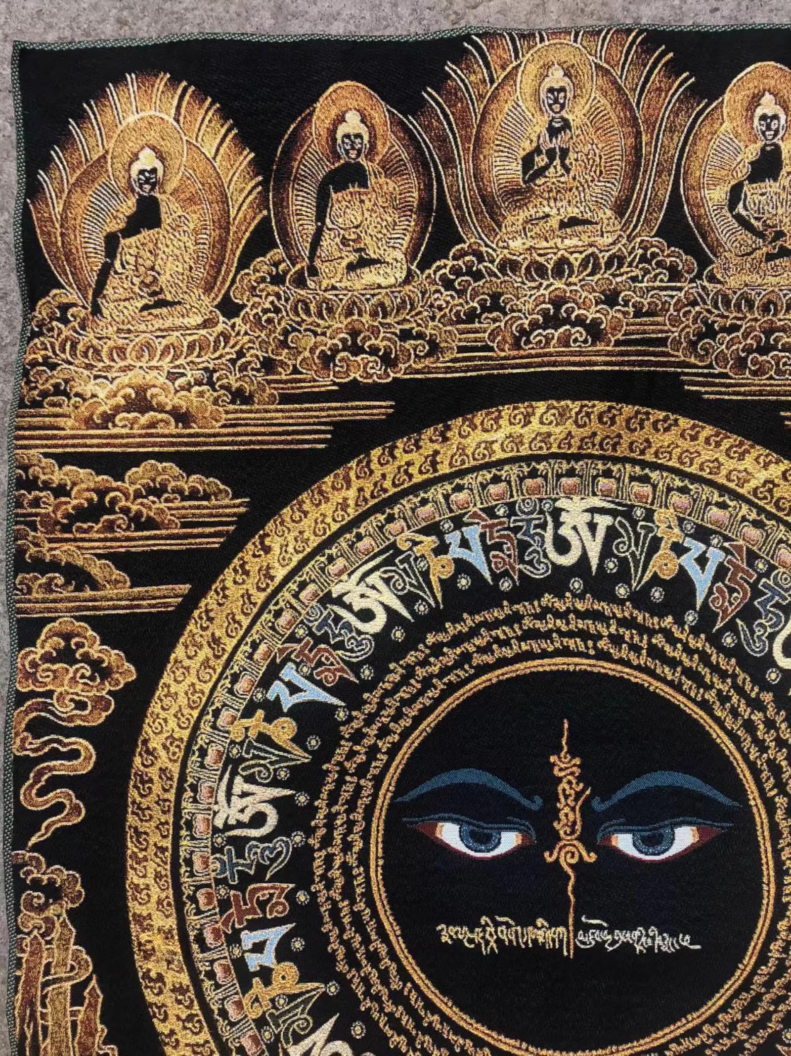 FENNYYAR Tibetische Wandmalerei mit sechs Charakteren, Mantra, Thangka-Stickerei, Brokat, Tibet, 90 cm, Eingangshalle, tibetische Wandmalerei