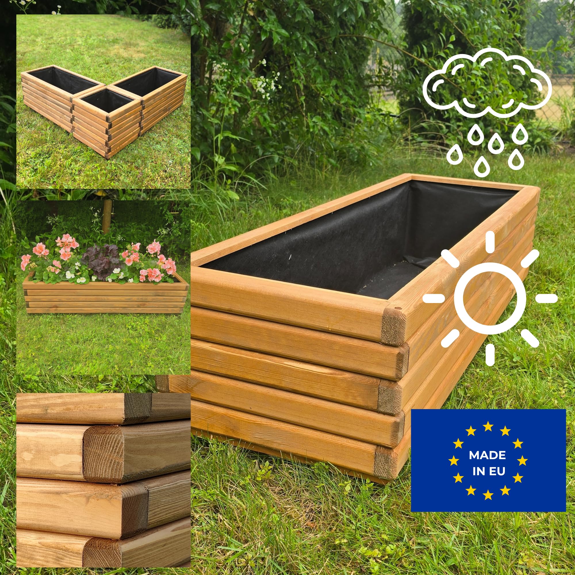 Jardinière en Bois avec Non-tissé 118x30x40 cm Imprégné Couleur PinPot de Fleurs Jardin, Balcon, Terrasse Résistant aux Intempéries Bois Massif Jardiniere Exterieur Grande Taille 95L