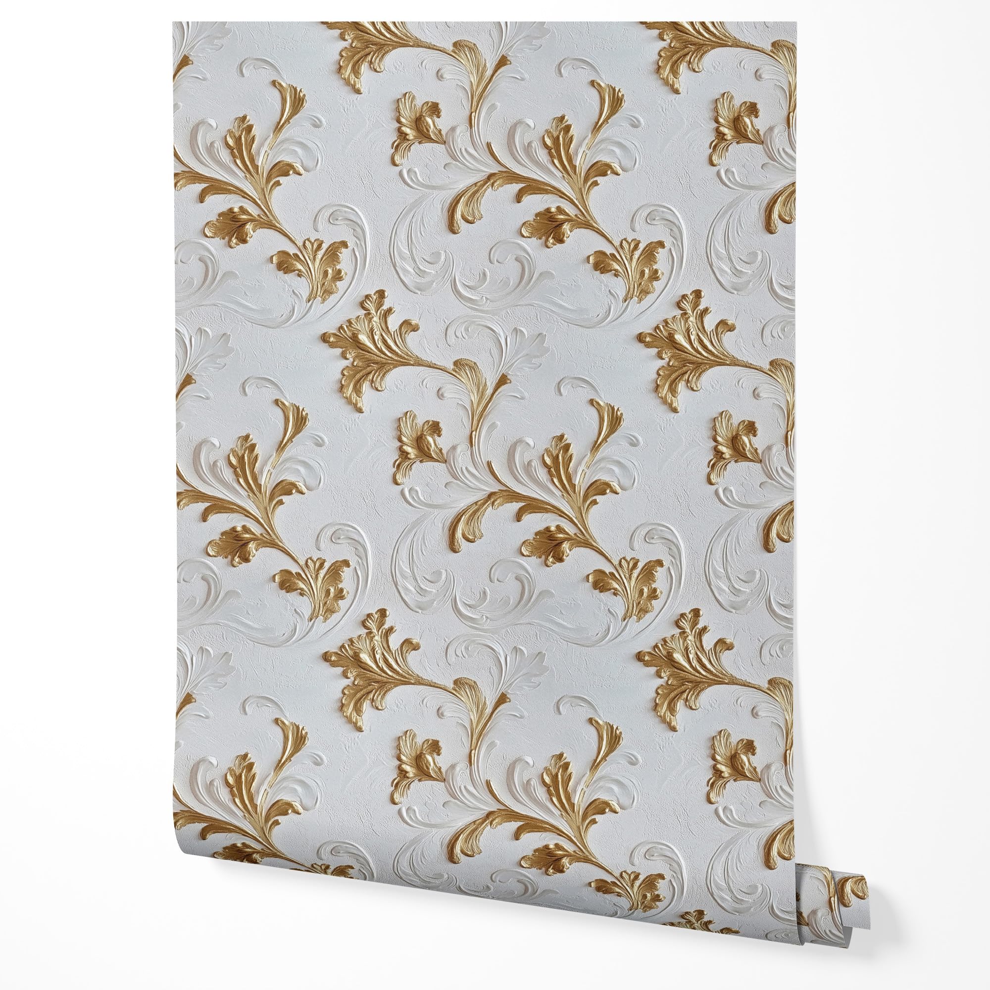 Tapeta flizelinowa premium barokowa biała ornament złoty elegancka