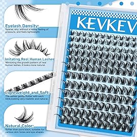 KEVKEV Lash Clusters 144 Pcs Eyelash Clusters Wispy Natural Cluster Eyelash Extension Thin Band & Soft Mix Length Lashes DIY Eyelashes Clusters at Home Easy to Apply(K02,8-18mix)