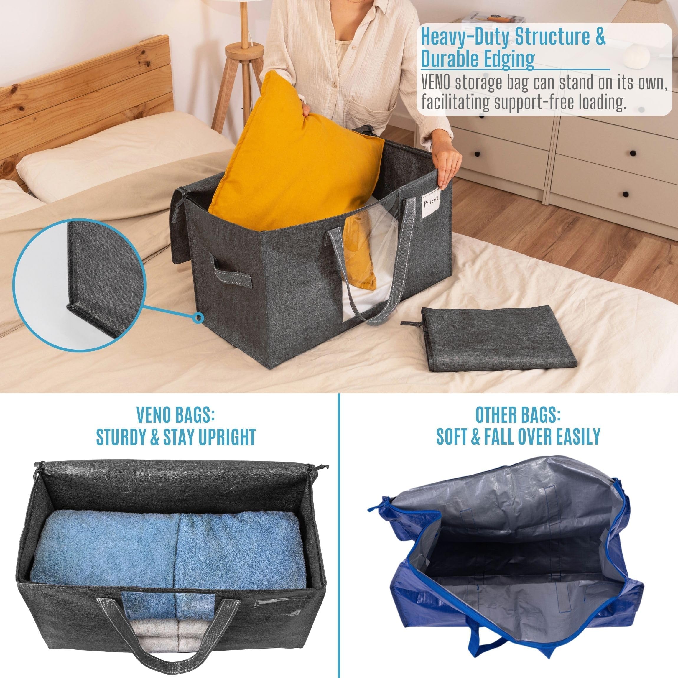 VENO 4-pack zware verhuistassen extra groot met rugzakriemen