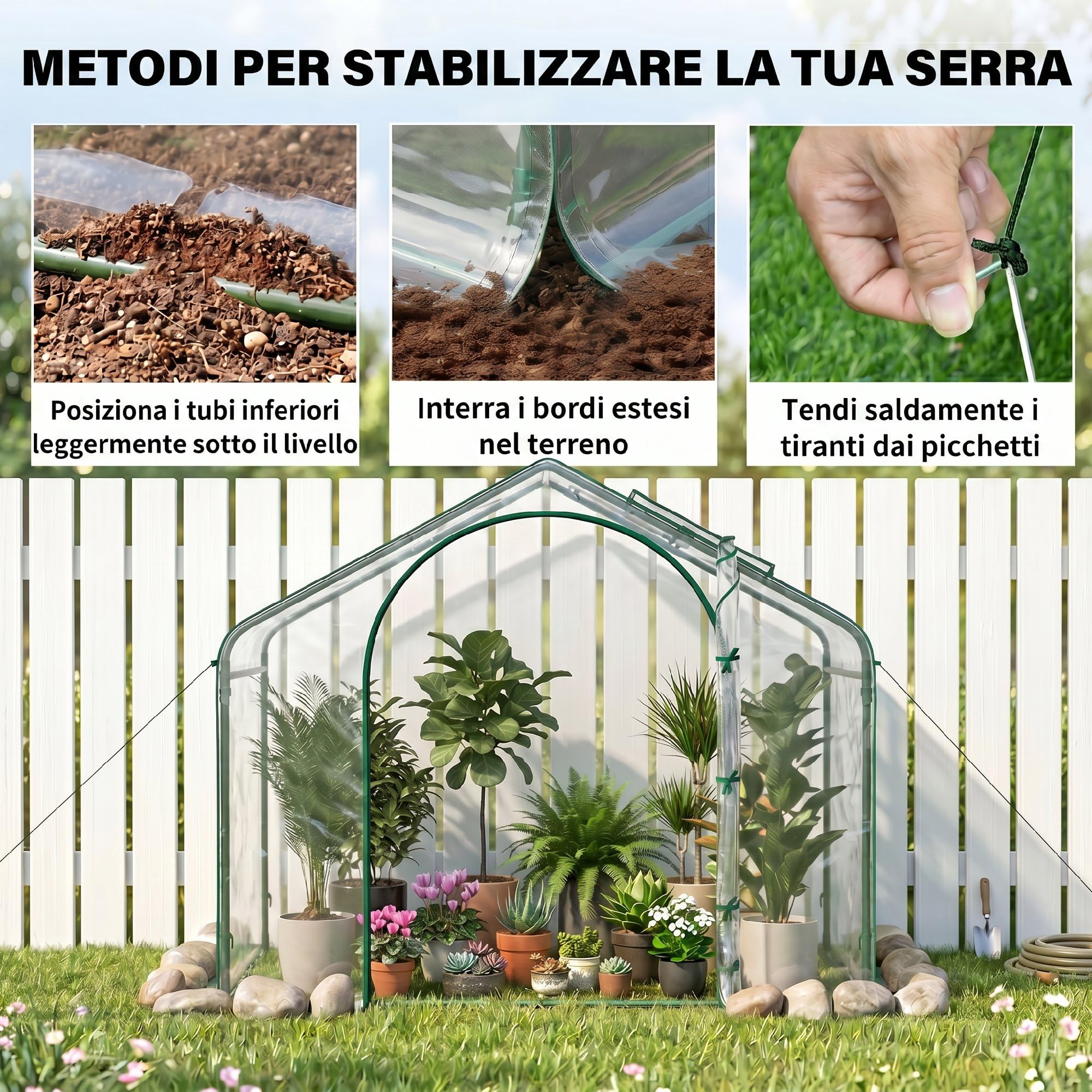 Outsunny Serra da Giardino con Ingresso a Zip e Presa d'Aria Superiore, Serra per Orto con Struttura in Acciaio, Copertura in Plastica, per Orto Verdure Fiori Piante, 182x100x152 cm, Trasparente