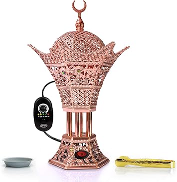 AM Regulator Electric Incense Burner Adjustable Temperature and Timer Oud Burner for Bakhoor, Frankincense, Resin and Essential Oils Safe Aromatherapy Burner for Home and Office Rose Gold