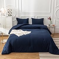 Vista 376 de Luxlovery - Juego de edredón azul neblina, tamaño matrimonial, minimalista, azul polvoriento, edredones de algodón suaves y transpirables, azul