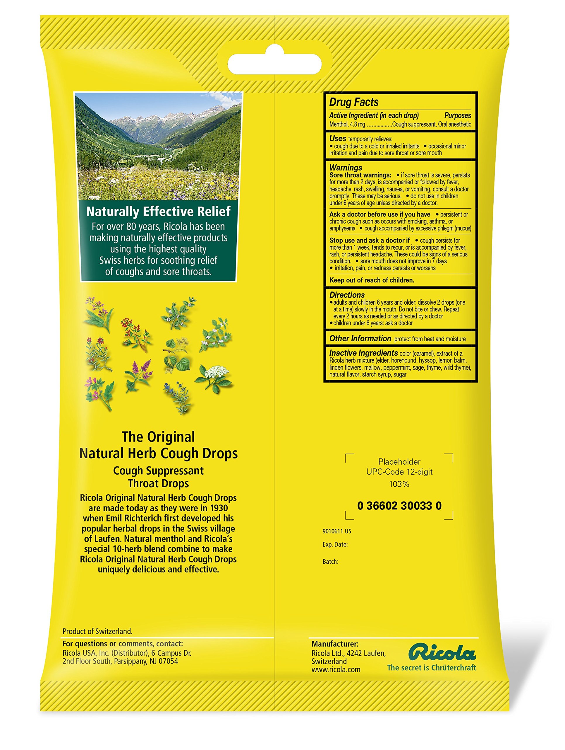 Ricola Original Herb Cough Drops, 50 Drops, Unique Swiss Natural Herbal