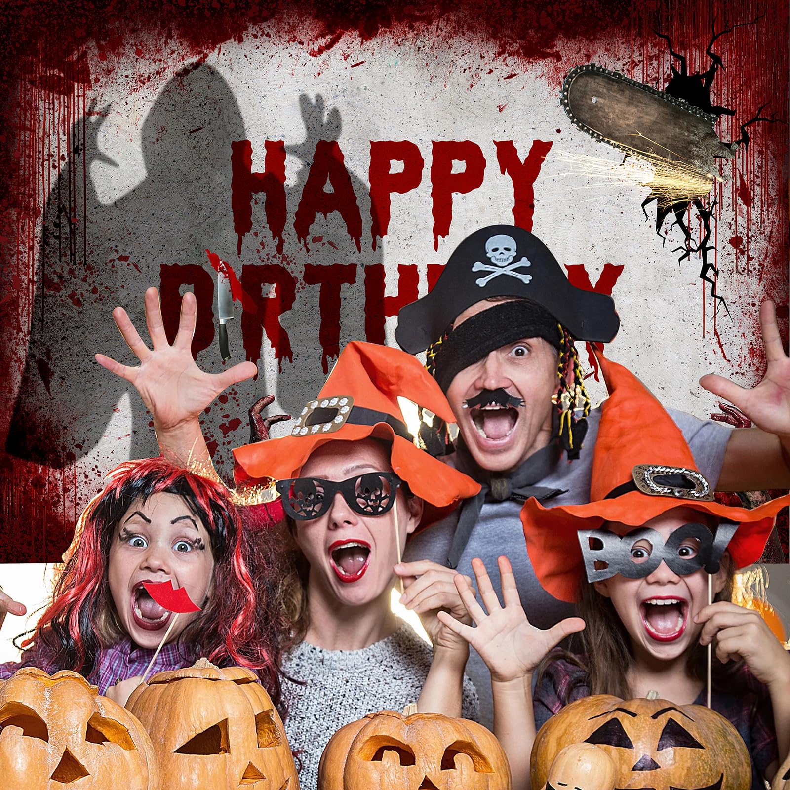 Halloween-Geburtstags-Hintergrund (180 X 110 Cm) – Mit Geister-Schloss & „Happy Birthday“ | Für Partys & Fotoecken