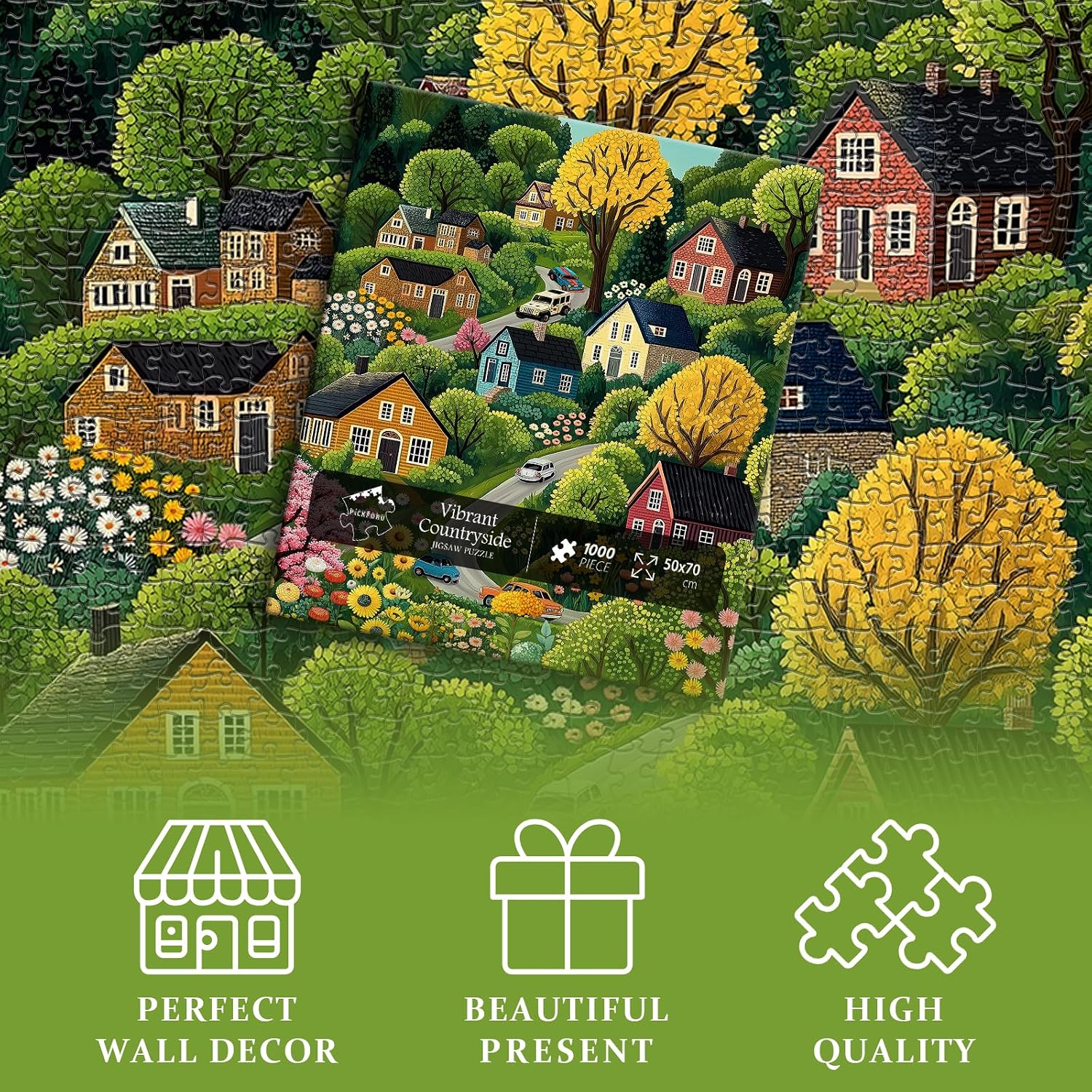 Nature Farm Puzzles for Adults 1000 Pieces, Spring Countryside Garden Flower Plant Town Landscape Puzzle, Scenic Floral Challenge Jigsaw Puzzle