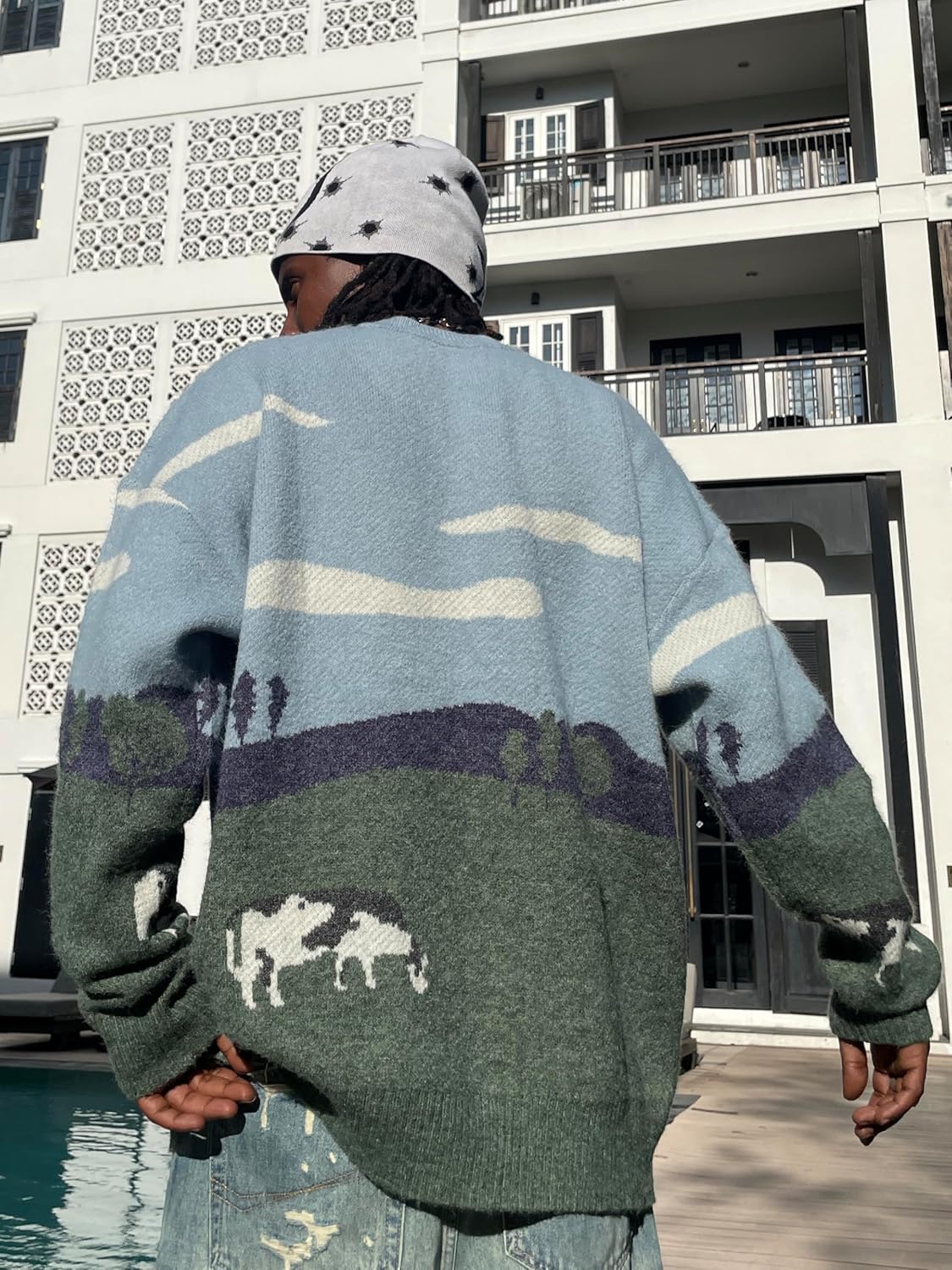 Yimoon Men Oversized Sweater Graphic Cable Knit Jumper Cute Unisex Crewneck Pullover - Image 6