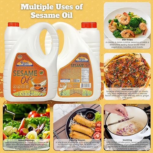 Miniatura 3 de Rani Aceite de sésamo 169 onzas (5 litros) prensado en frío  100% natural  Sin OMG  Kosher  Vegano  Sin gluten