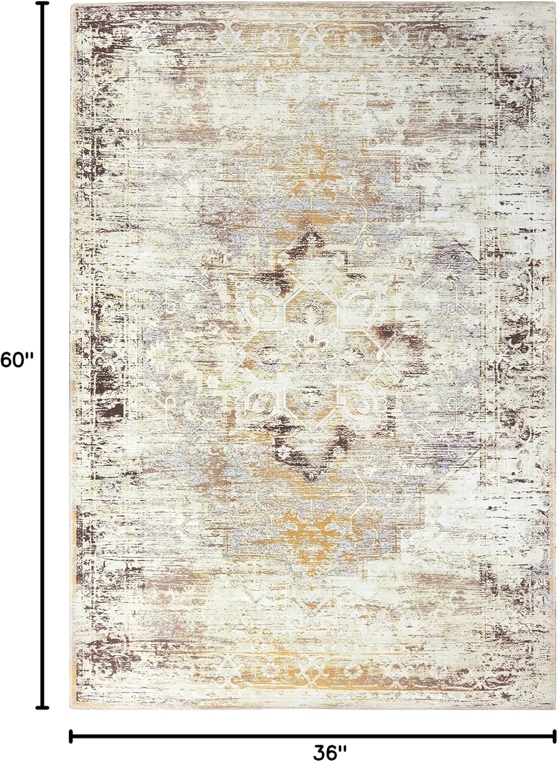 BLUENILEMILLS Indoor Area Rug, Cotton Backing for Kids or Pets, Entry, Living Room, Kitchen, Dorm, Bedroom, Hallway, Machine Washable Rugs, Floor Cover, Rustic Home Decor, 3' x 5', Cream