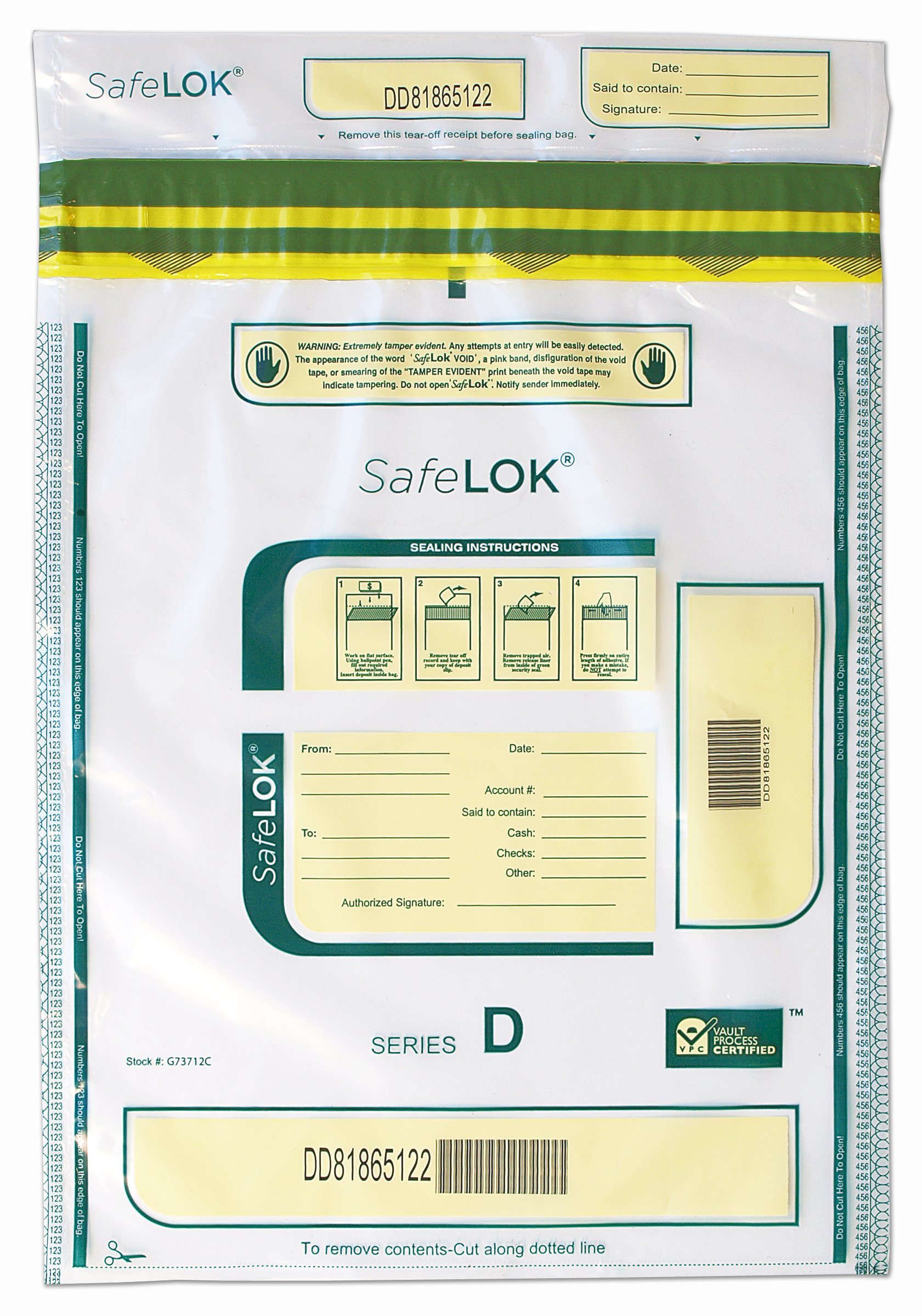 ControlTek SafeLok 12" x 16", Clear, 100 Bags, Tamper-Evident Deposit Bags, Cash Currency Handling & Valuables, Bank Security Bags, Tear-off Receipt + Large Barcodes 585093