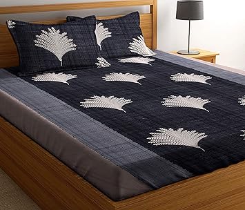 HIYANSHI HOME FURNISHING Premium Cotton Double King Flat Bedsheets with 2 Pillow Covers (90'' x100'', Design-1, Multi-Coloured)