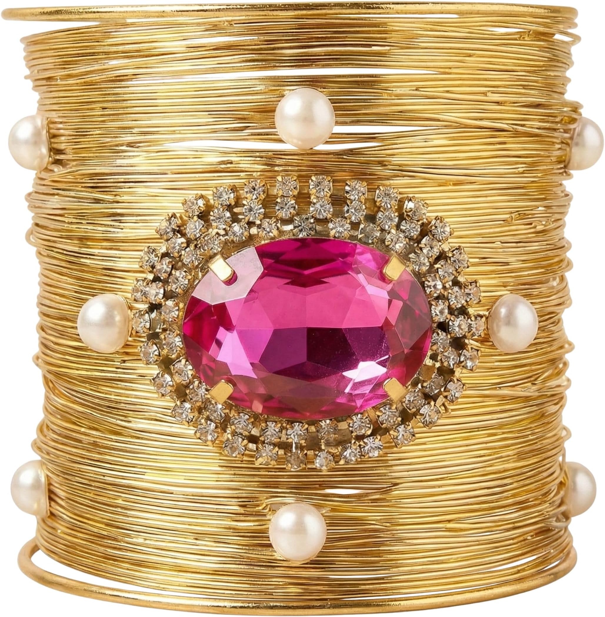 Cubic Zerconia Glass AD CZ Pearl Stone Fancy Western Cuff Bracelet Bangle