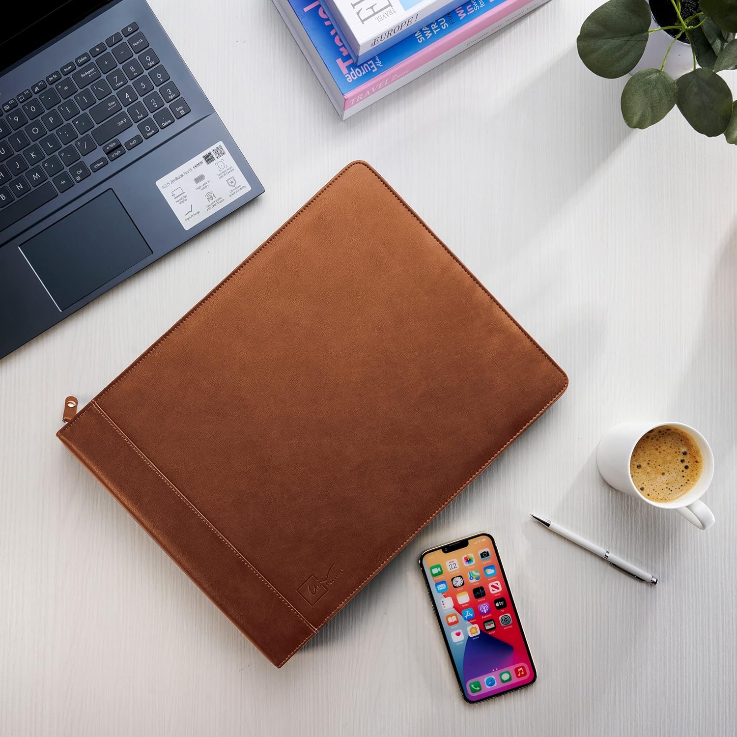 Inkline 7 Ring Check Binder Portfolio -Professional PU Leather Binder with Zippered Closure -500 Check Capacity -9x13 Inch Sheets -Document & Card Organizer -Large Tablet Pocket - Brown (80006)