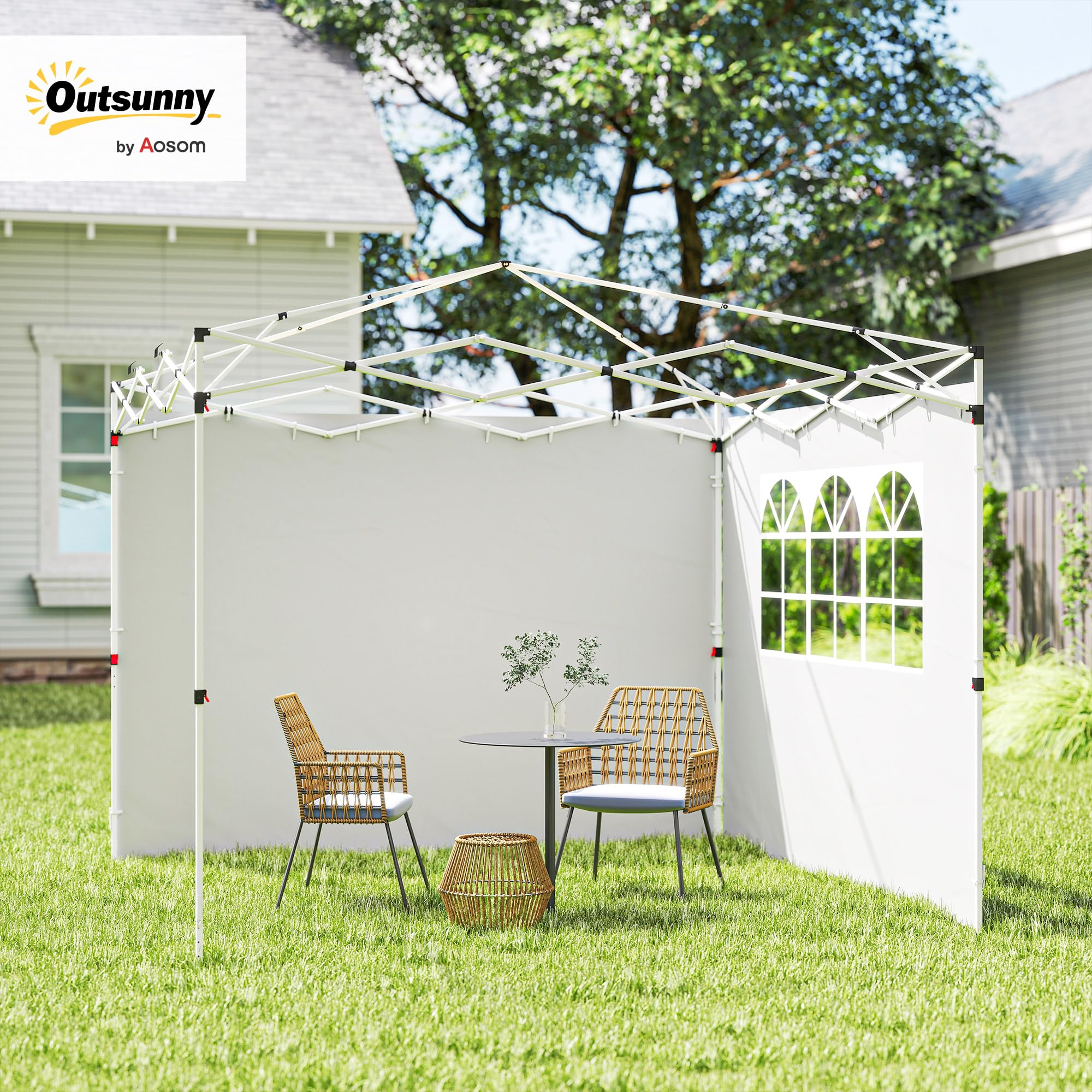 Outsunny Parois latérales pour tonnelle 3 x 3 m Panneaux pour pavillon avec fenêtre Lot de 2 Tissu Oxford 210D Blanc