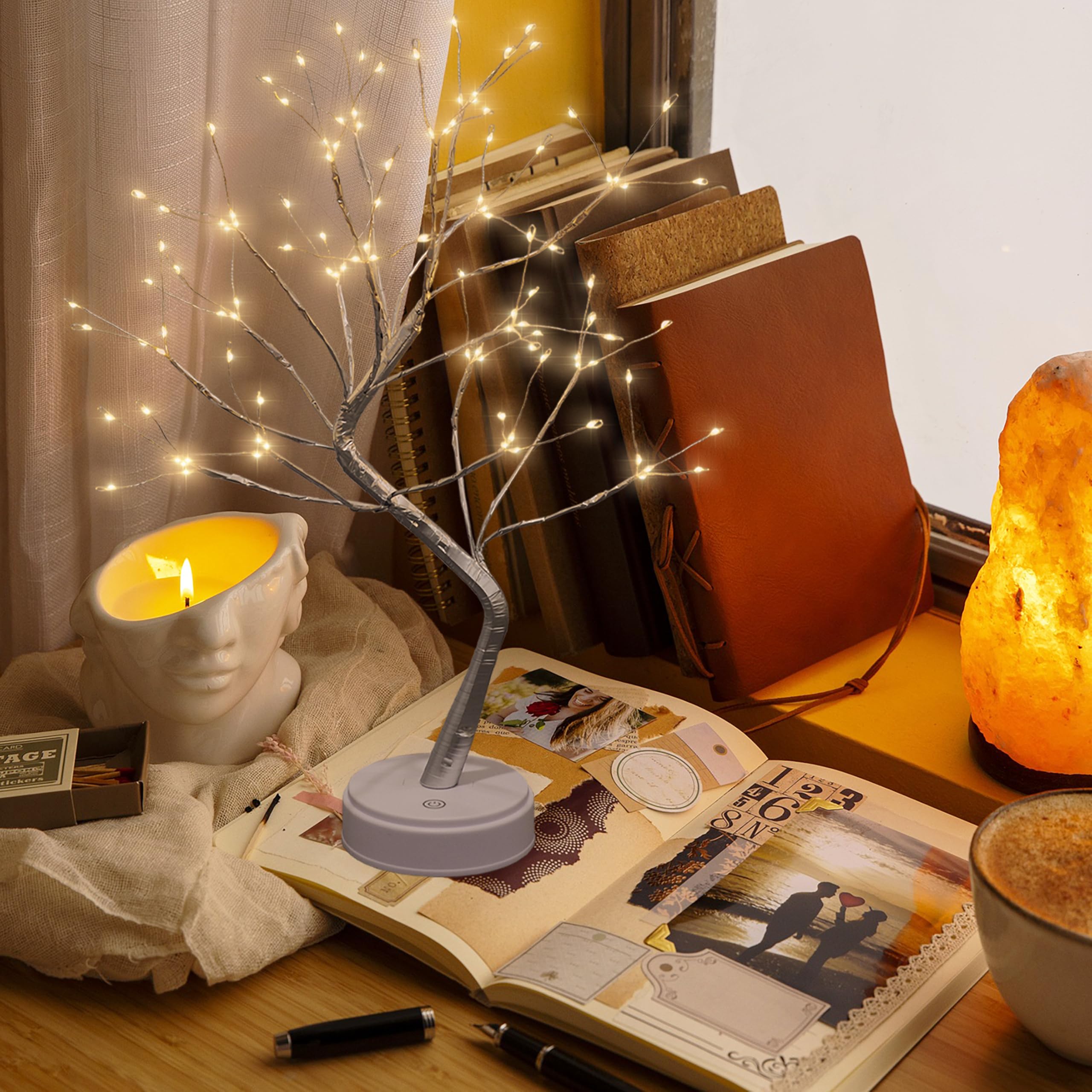 GiValue Tabletop Bonsai Tree Light with 108 LED with 2 Lighting Modes USB/Battery Operated Artificial Branch for Bedroom Living Room Decoration (Silvery)