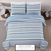 Vista 3 de Market & Place Juego de edredón reversible de 3 piezas con fundas de almohada, colcha suave y ligera para todas las estaciones con patrón de rayas
