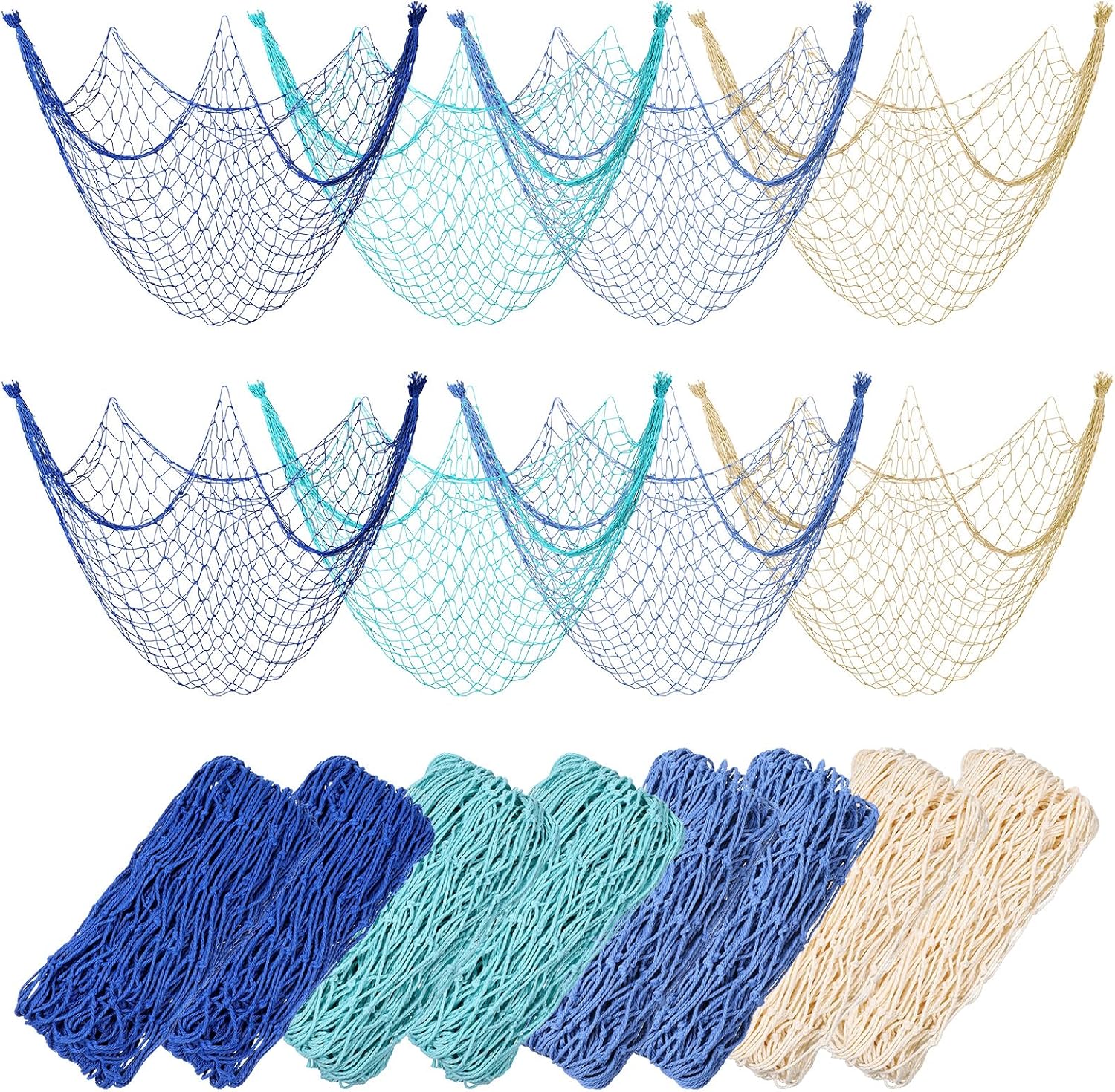 8 Pack Natural Fish Netting Decorative 80 x 40 Inch Fish Net Decorations for Pirate Party Ocean Beach Wall Hanging Decoration Nautical Sea Party Decorations Photo Picture(Novel Color)
