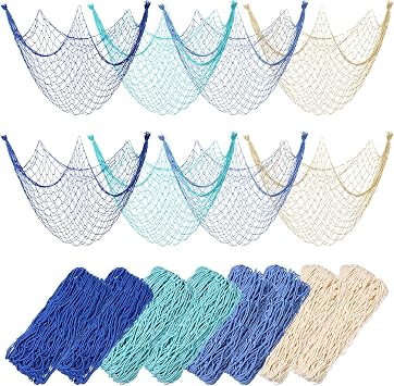 8 Pack Natural Fish Netting Decorative 80 x 40 Inch Fish Net Decorations for Pirate Party Ocean Beach Wall Hanging Decoration Nautical Sea Party Decorations Photo PictureNovel Color