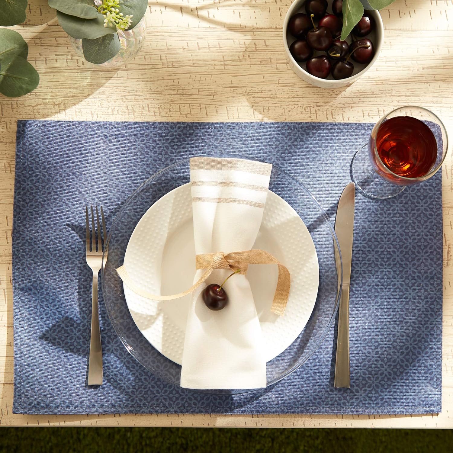 DII Outdoor Tabletop Collection Tonal Lattice, Placemat Set, Stone, 6 Piece
