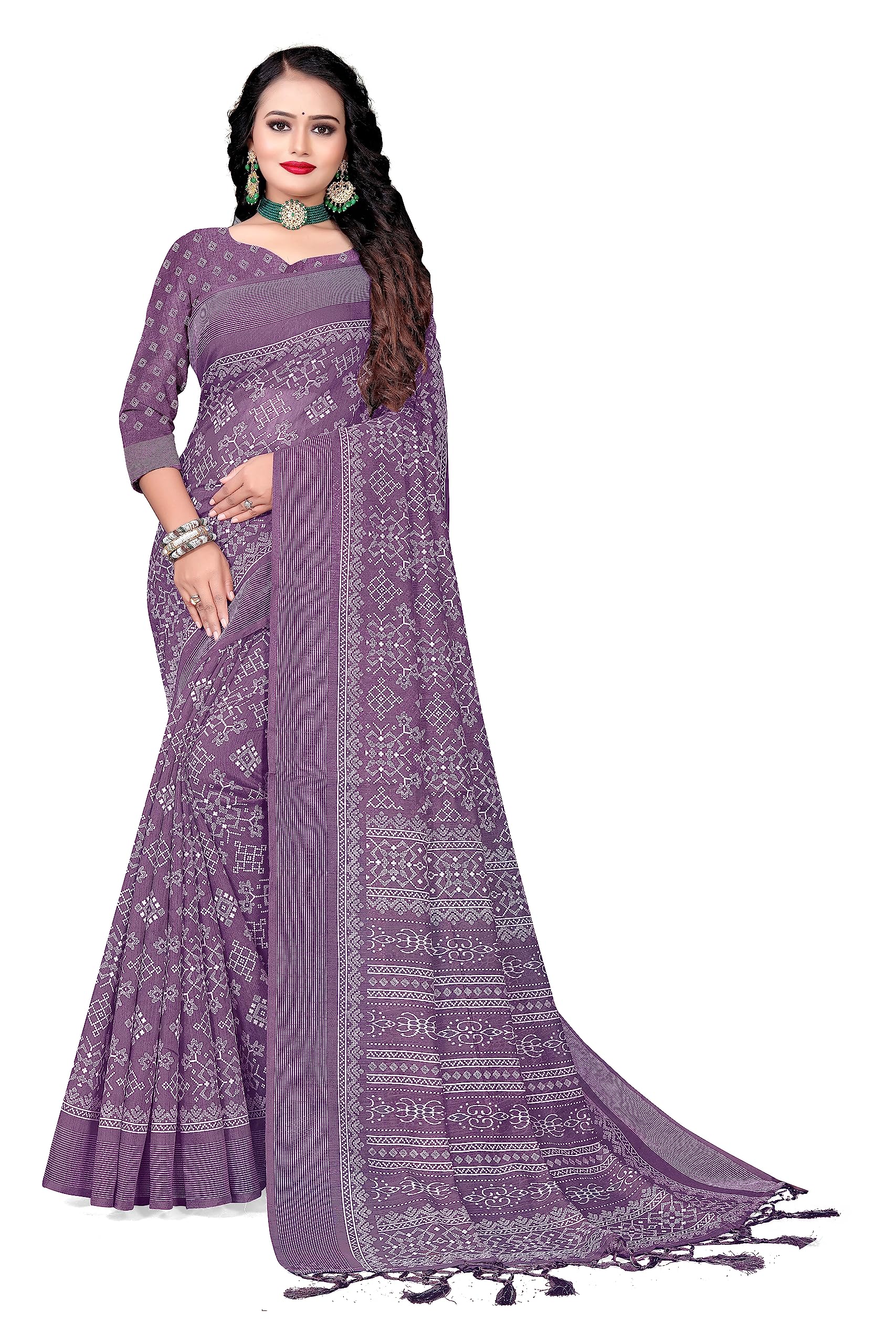 LAMI Women's Fancy Cotton Silk Digital Printed Saree With Handmade Zaalar and Blouse Piece