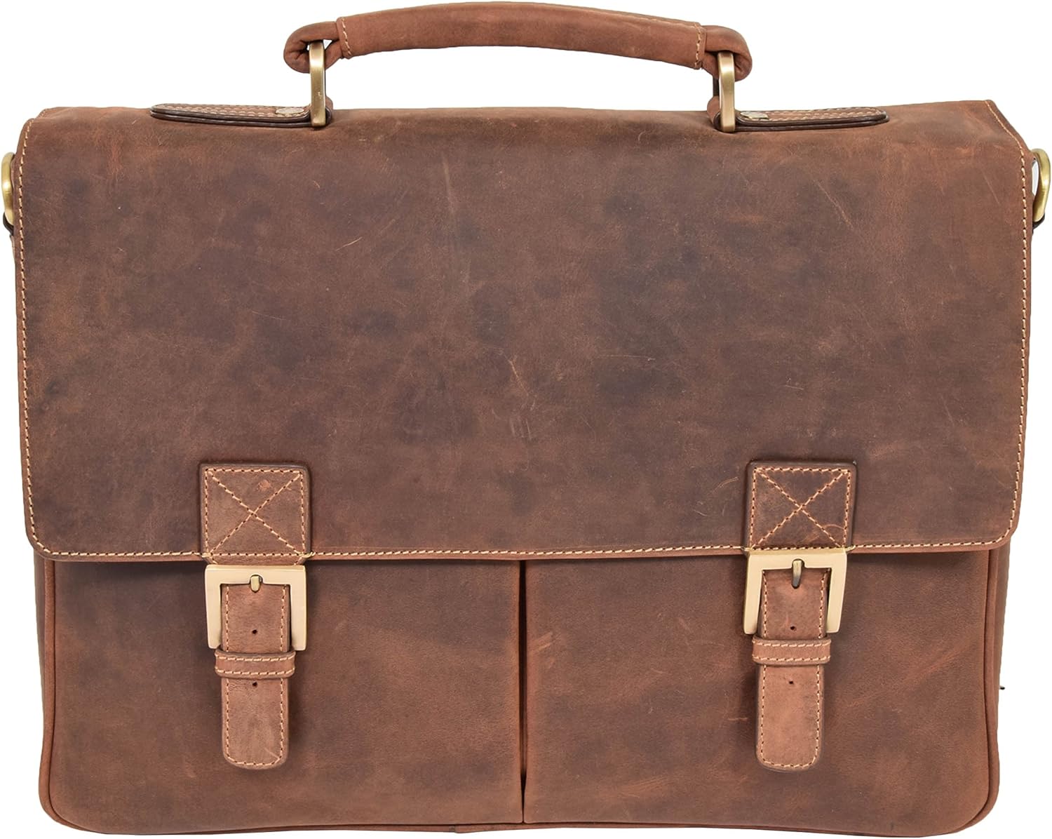 Real Leather Briefcase Cross Body Satchel Messenger Organiser Bag Cobar Tan