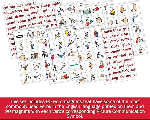 Miniatura 3 de BARKER CREEK Imanes de aprendizaje para niños, imanes de símbolo de comunicación de imágenes, verbos de alta frecuencia e imanes de palabras