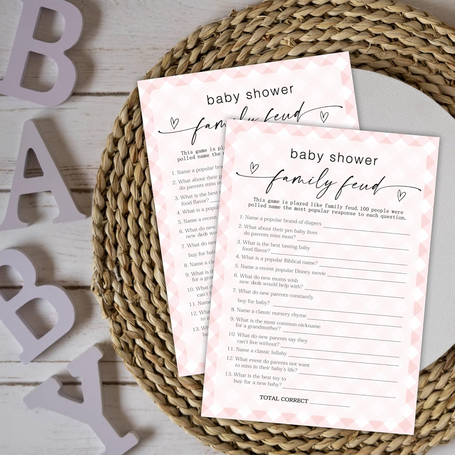 Family Feud Baby Shower Game Cards, Fun Games for Boy or Girl, Gender Neutral Modern Minimal Design, Party Activities, 30 Game Cards + 1 Answer Card 5x7 inches (Pink) image 3