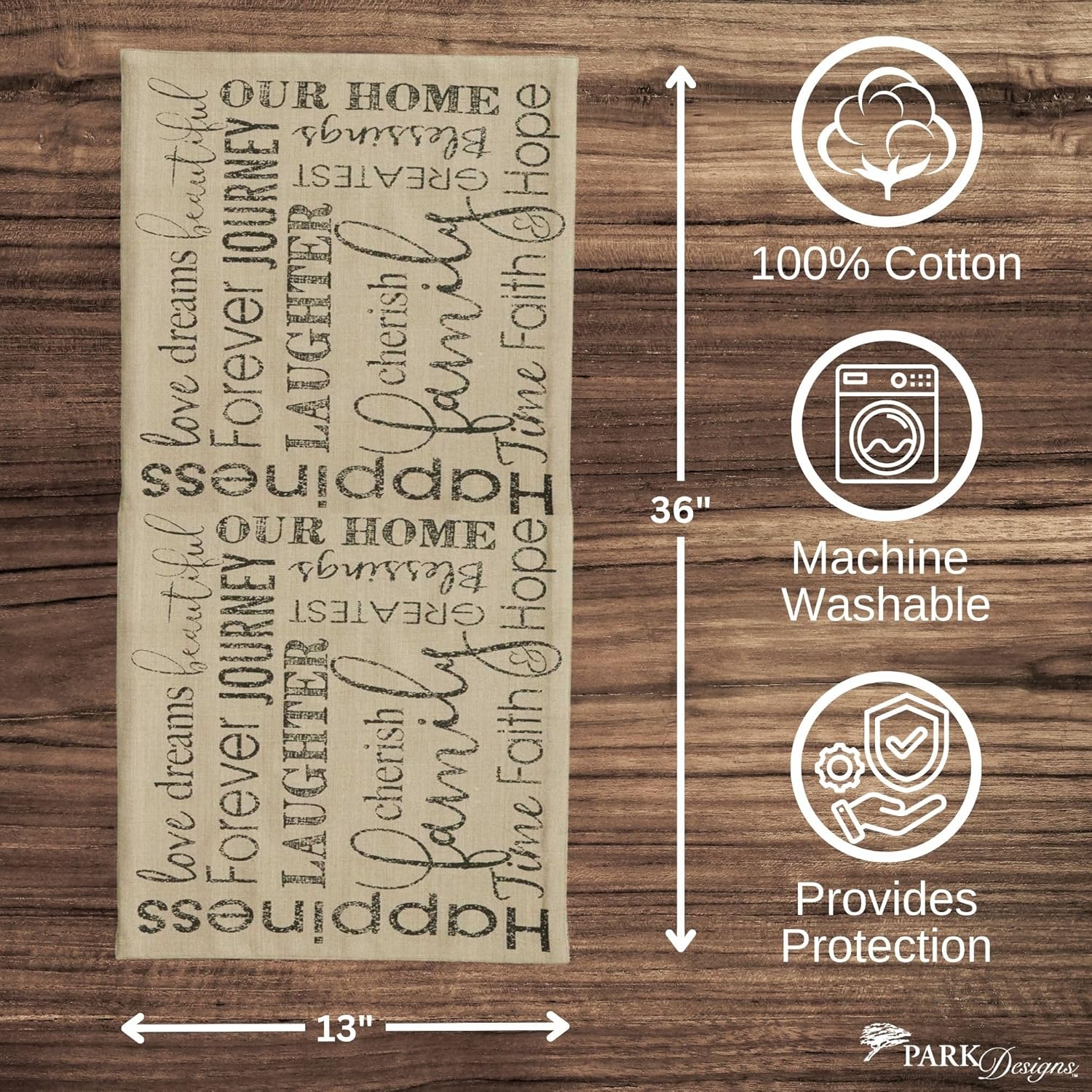 Park Designs Dover Table Runner 13" x 36" | Reversible Farmhouse Style | Black & Tan Woven Cotton Accent | Rustic Country Dining Room Table Decor | Classic Primitive Home Decoration