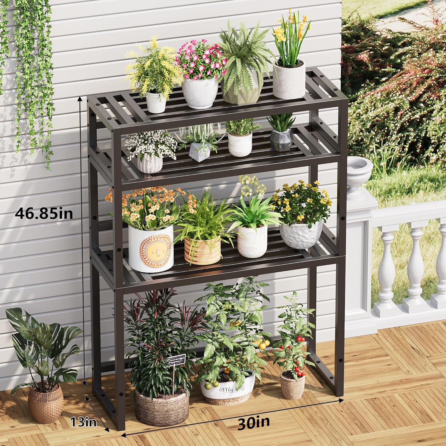 Plant Stand Indoor Outdoor,3 Tier Ladder Metal Plant Stands Riser,Heavy Duty Wrought Iron Plant Shelves for Multi Large Pots,Black Tiered Flower Display Holder for Living Room,Patio,Balcony