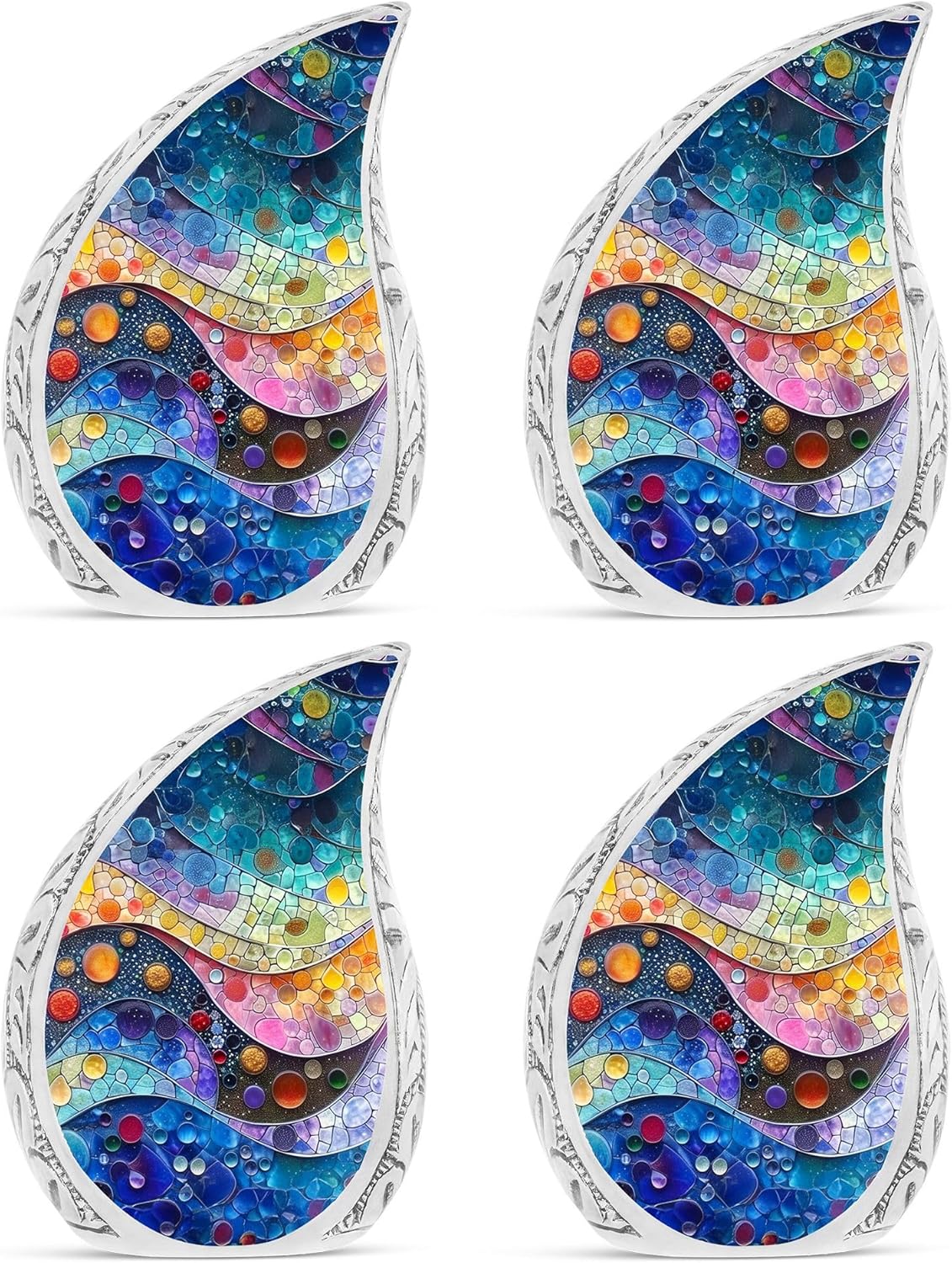 Kaleidoscopic Dreamscape Spectrum in Motion - Decorative Keepsake Urns for Ashes - 3 Inch - Pack of 4 - Cremation Burial Urn for Adult Male & Female - Miniature