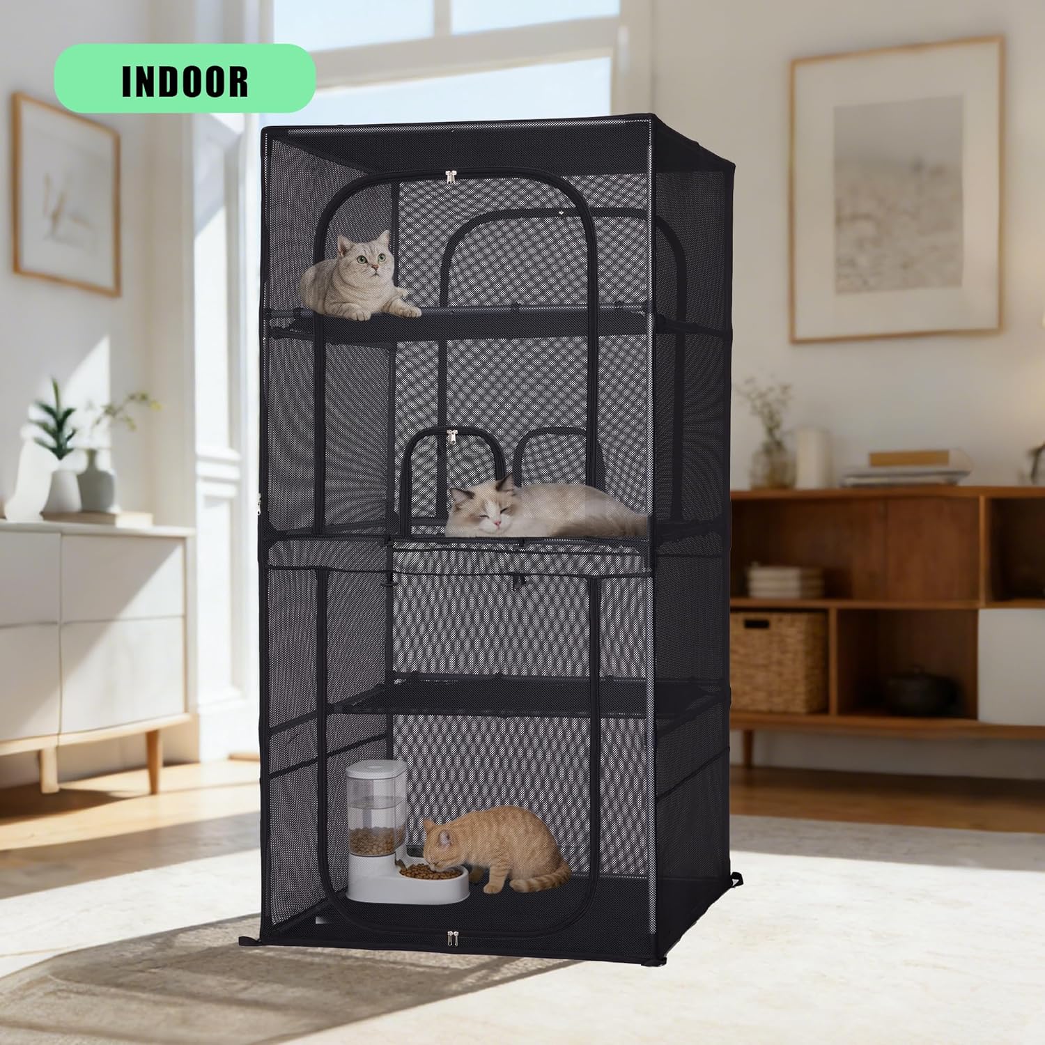 Catio Outdoor Cat Enclosure,4 Tiers Window Catio,Upgraded Mesh Cat Enclosure Sturdy and Durable with Multiple Doors Easy to Clean(31.4“L× 31.4”W ×63" H)