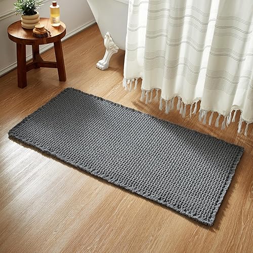 Miniatura 26 de Alfombras de Baño Blancas, Súper Absorbentes Antideslizantes Alfombra de Baño Waffle de Secado Rápido Alfombras de Baño Lavables Boho Estilo Granja,